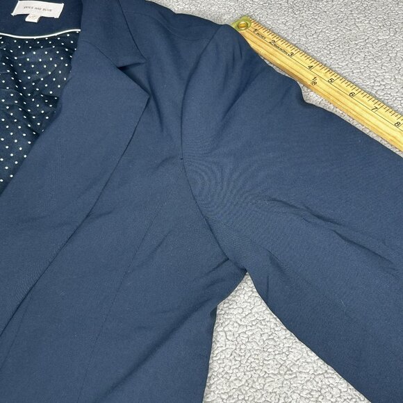 Skies Are Blue Blazer Womens XL Navy Open Front Polka Dot Lined Jacket Workwear - Picture 8 of 11